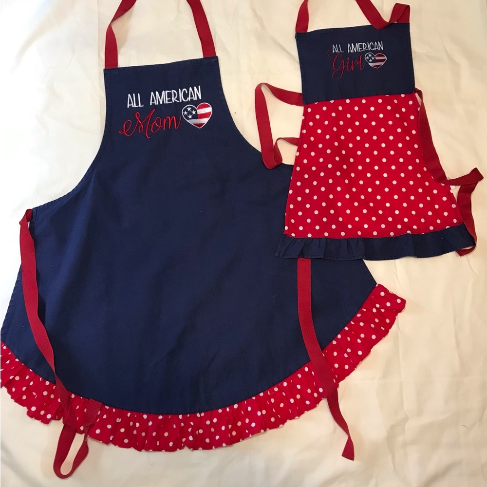 All American Mom & Girl Navy and Red Apron Set